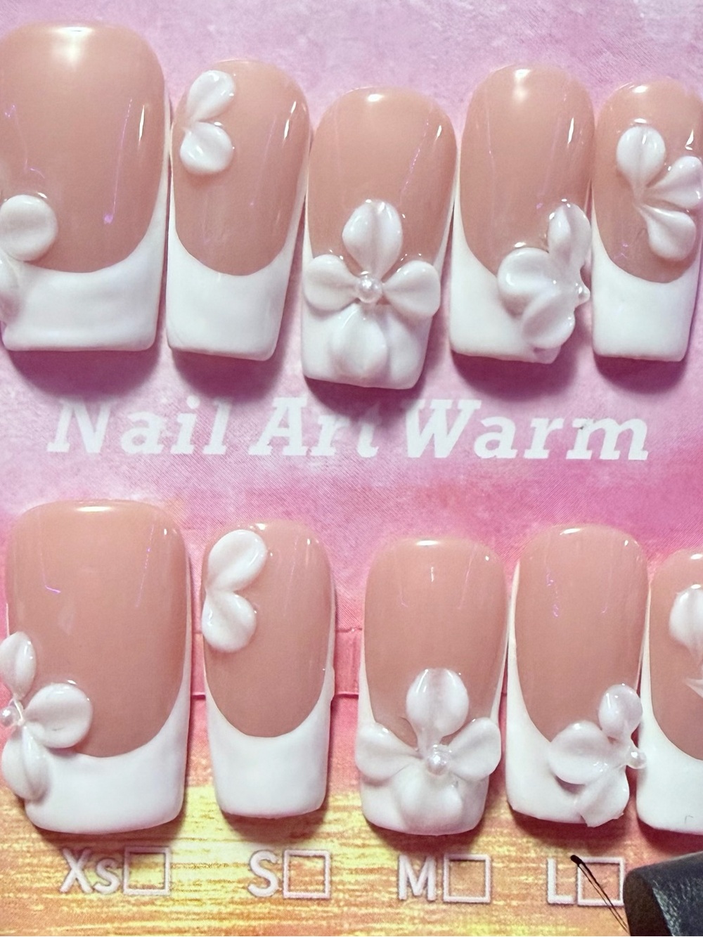 Nude & White 3D Floral French Tip Press-On Nails
